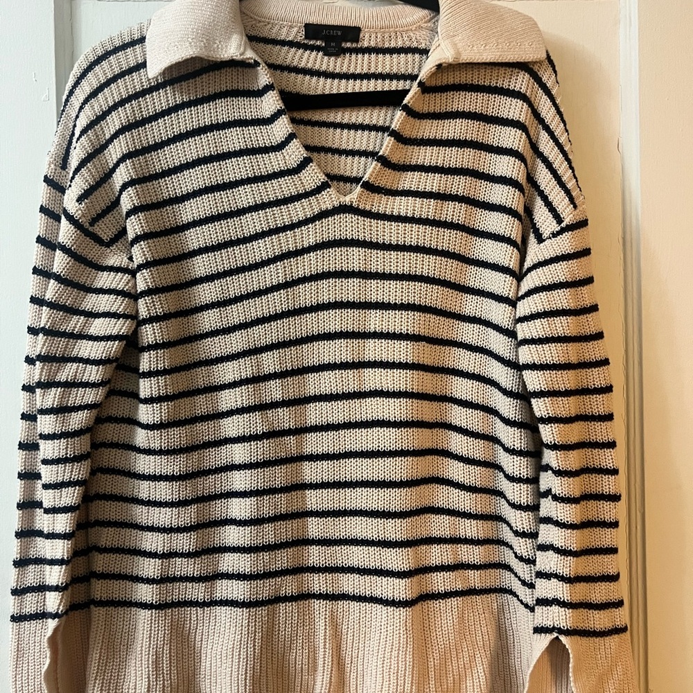J. Crew Navy and Cream Polo Neck Sweater
